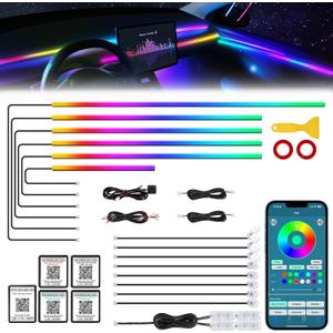 Dreamcolor Acrylic Interior Car LED Strip Light with Wireless APP, RGB 18 in 1 with 175 inches 612 LEDs Fiber Optic Strip Lights for Car, Dual Zone Symphony Neon Car Ambient Lighting