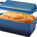 EDGING CASTING Enameled Cast Iron Dutch Oven, Oblong Bread Oven for Sourdough Bread Baking, Baking Pan, Dual Handles, Oven Safe, 4 Quart, Lake Blue