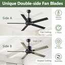 Obabala 60 in Black Ceiling Fan No Light with Remote Control, Outdoor Ceiling Fans without Light, 5 Blades, 6 Speed Reversible DC Motor Modern for Patios, Garage, Bedroom, Porch (Black), Large-60"