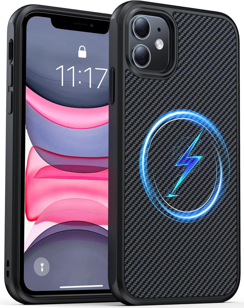 Magnetic for iPhone 11 Phone Case-Compatible with MagSafe-Carbon Fiber Texture-Slim Military Grade Drop Protection Phone Case for iPhone 11 6.1", Black