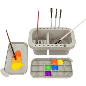 MyLifeUNIT Paint Brush Cleaner, Paint Brush Holder and Organizers with Palette for Acrylic, Watercolor, and Water-Based Paints (Grey)
