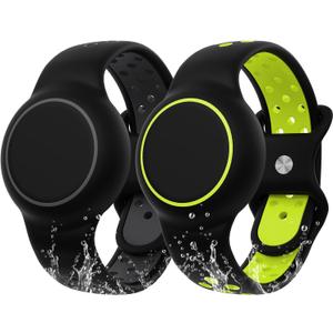 Waterproof Bracelet Compatible with AirTag for Kids (2 Pack), Protective Case GPS Tracker Holder for Child with Full Coverage Hidden Design, Soft Silicone Anti-Lost Wristband Cover for Toddler BGBY (Black Dark Grey+Black Yellow)