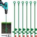18" Ground Anchor Kit 6pcs, 3" Extended Helix Diameter Earth Anchor, Heavy Duty Spiral Earth Anchors Shed Anchor Hook for Camping Tent, Car Ports, Sheds, Swing Sets, Canopies, Securing Animals (Green)