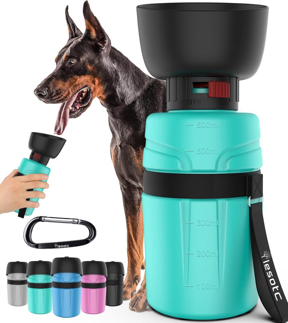 lesotc Portable Dog Travel Water Bottle,Leak Proof Dog Water Bowl Dispenser, Collapsible Pet Water Bottles for Dogs Hiking Gear,On The Go,Walking,Traveling Beach Essentials,BPA Free (21 Ounces, Light Blue)