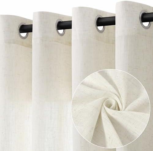 Jowels 102 Inches Long Linen Curtains for Living Room, Light Filtering Privacy Curtains 102 Inch Length Ivory Cream, Farmhouse Modern Grommet Semi Sheer 2 Panels Set Drapes for Large Window 52"x102"