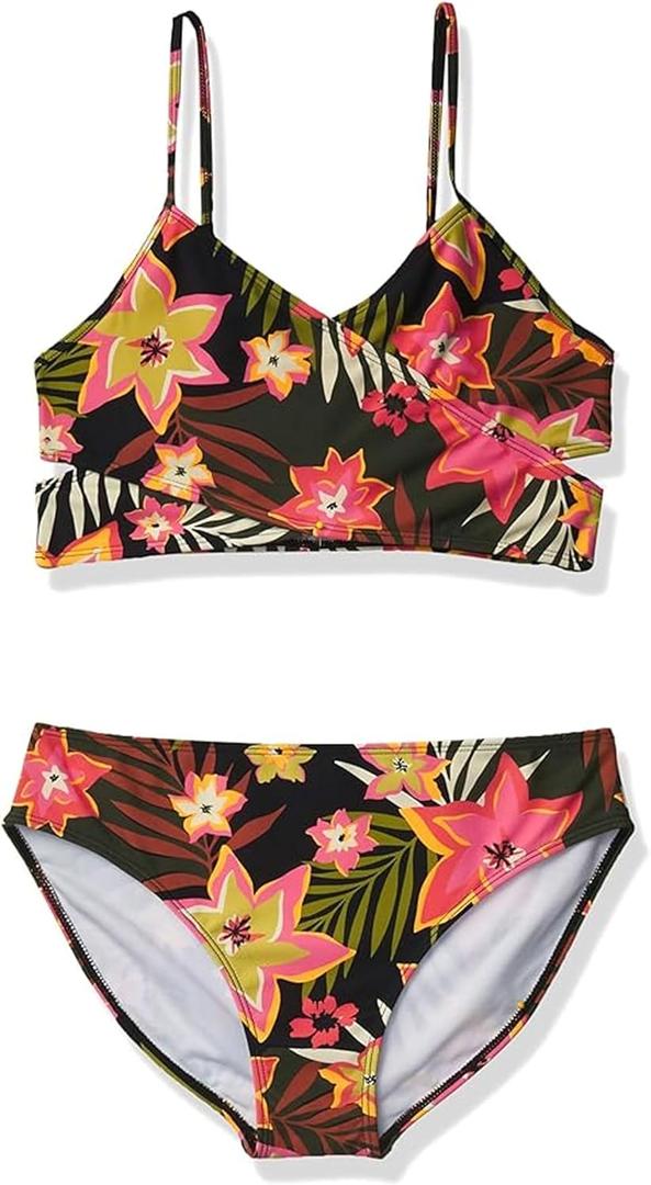 Kanu Surf Girls Beach Sport Wrap Around Bikini 2-Piece Swimsuit, Coral Reef Black, 12