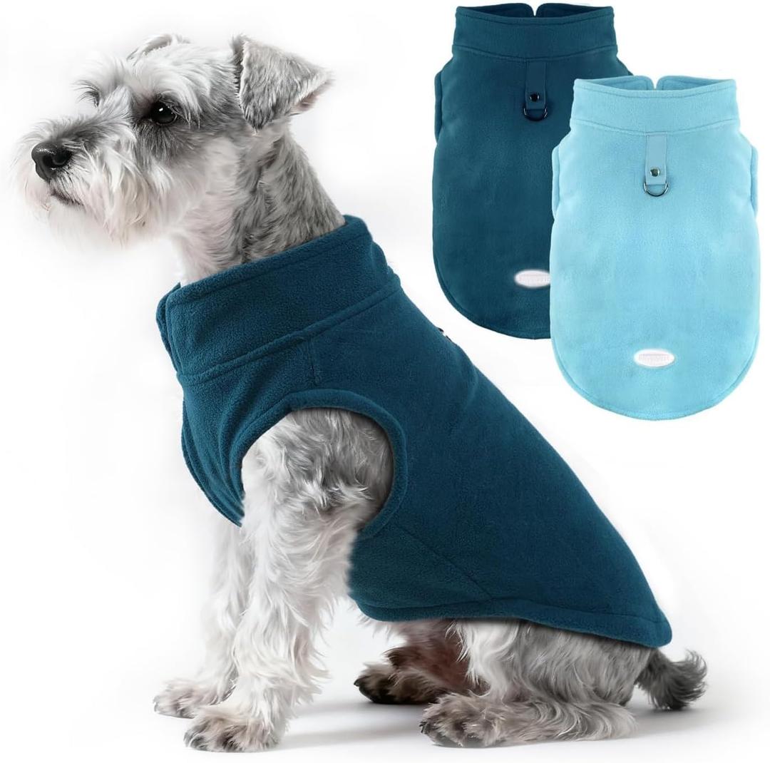 2Pack Fleece Dog Sweater Vest with Leash Ring Pullover Dog Clothes Sweaters for Small Dogs with Reflective Strip Puppy Clothes Sweater Soft Lightweight Jacket for Fall/Spring/Winter (XS (Back:10.24",Chest:14.96", 3.5-7 lbs), Navy+Blue)