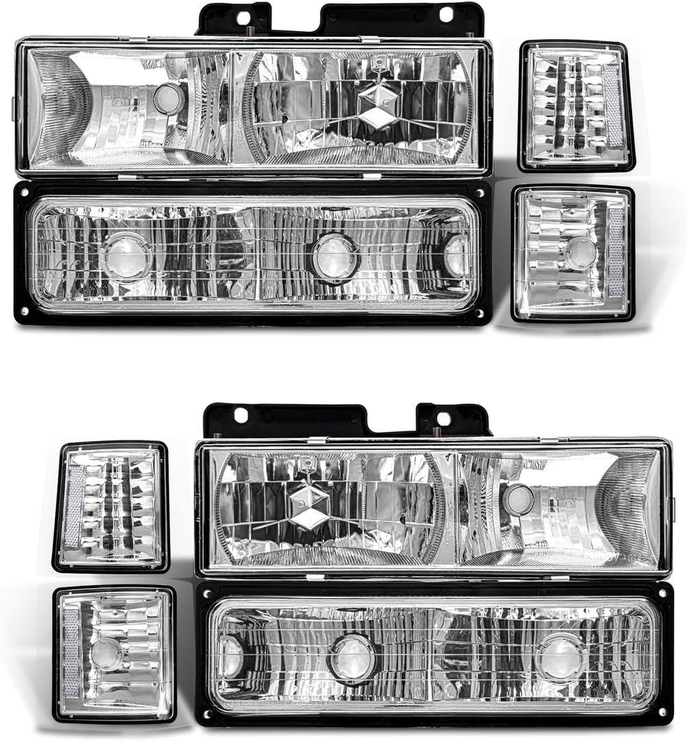 94 95 96 97 98 Chevy Suburban /95-98 Tahoe Headlight Assembly for 1994-1998 Obs Chevy Silverado/C10 Pickup/C/K 1500 2500 3500 Truck Chrome Housing Headlamp Left+Right Pairs