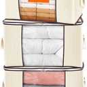 Lifewit 90L Large Storage Bags, Closet Organizers and Storage, Clothes Storage Bins with Lids, Foldable Storage Containers with Reinforced Handles for Clothing Blanket Bedding Comforter 3 Pack Beige
