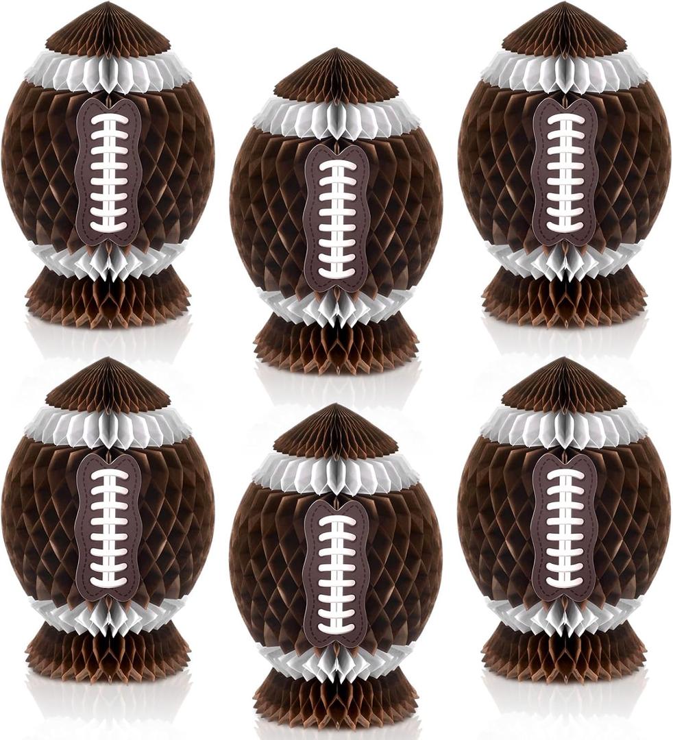 6 Pcs Football Party Decorations Large Football Honeycomb Centerpieces 3D Ball Table Decor Sports Ball Paper Honeycomb Decorations for Tailgate Party Decoration(Dark Brown, 7.4 Inch)