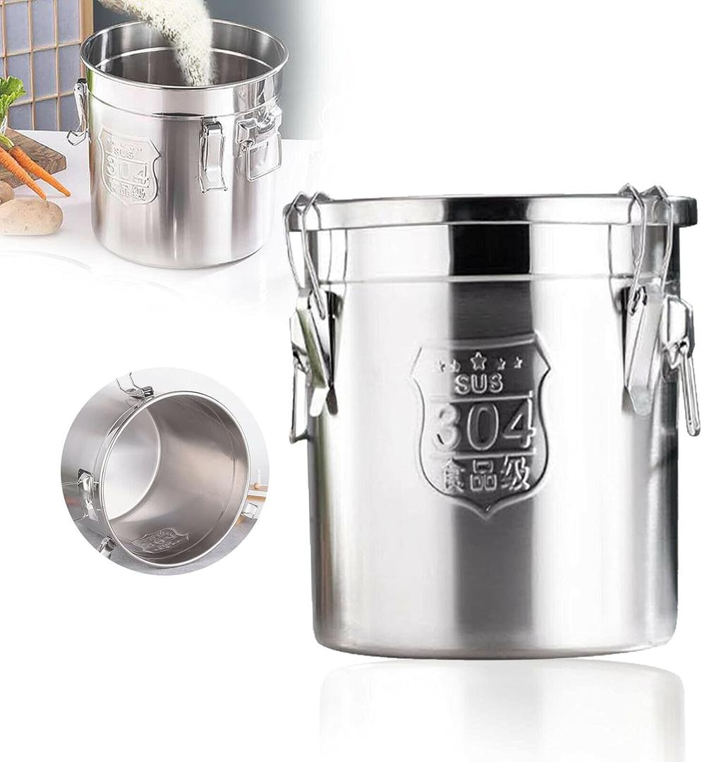 Stainless Steel Airtight Canister for Kitchen, Rice Cereal Grain Canisters Container for Household Kitchen Food Bean Flour Oil Sugar Milk Cookie Storager Bucket w/Handles Lid (12L) 