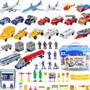 57 PCS Commercial Airport Playset with Airplane Toys, Play Vehicles, Fire Trucks, Police Cars & Figures, and Accessories in Storage for Kids Imaginative Play
