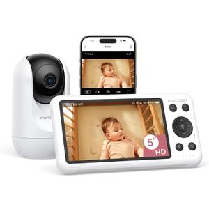 Momcozy Smart WiFi Baby Monitor with Camera and Audio, 5" 1080P Screen with Wall Mount, Motion & Cry Detection, Safe Fence, Clear Night Vision, 5000mAh Battery, 2-Way Talk, Photo & Video Recording