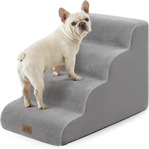 COZY KISS Wide Dog Stairs for Small Dog 19.7" H, Pet Step for Puppy, Older Cat, Curved Ramp for High Bed or Car, Stairs with High Density Foam, Lightweight, Durable, 4 Step, 17.7x28x19.7 inch, Grey