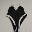 Color Block Swimsuit, Plunge V Neck High Cut, Pool Party Vacation, Sexy Backless One Piece Bathing Suit Cheeky (Large, Black White)