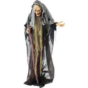 Haunted Hill Farm Life-Size Scary Poseable Talking Witch, Halloween Animatronic with Touch Activated Lights and Sound, Battery Operated Indoor or Covered Outdoor Halloween Decorations, Halloween Prop Haunted Hill Farm Life-Size Scary Poseable Talking Witch, Halloween Animatronic with Touch Activated Lights and Sound, Battery Operated Indoor or Covered Outdoor Halloween Decorations, Halloween Prop