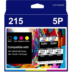 5-Pack 215 Ink Cartridges Remanufactured Replacement for WF-100 WF-110 EC-C110 Printer (3-Black 2-Tri-Color)