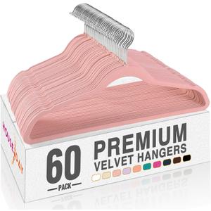 HOUSE DAY Lt Pink Velvet Hangers 60 Pack, Non Slip Clothes Felt Hanger Heavy Duty for Coat, Premium Slim Space Saving Suit Hangers for Closet Organizer, 360 Rotating Silver Hook