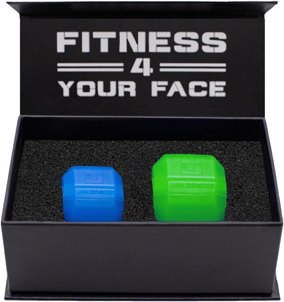 Jawzrsize Pop N Go and Custom Fit Jaw Enhancer Bundles- Jaw, Face, and Neck Exerciser and Toner, Blue, Green, 2 Count
