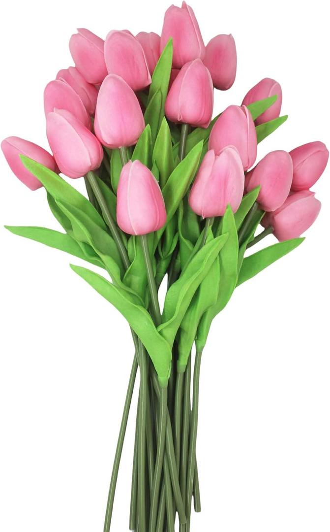 10-Heads Tulips Artificial Flowers Arrangement Centerpiece Decoration Flowers for Wedding Flowers Bouquets Office Desk (Pink)