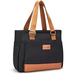 Lunch Bag Lunch Box Women - Leakproof Insulated Lunch Cooler Bag for Women - Large Lunch Tote Bags Adults, Brown Black