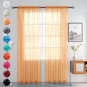 youleyar Solid Sheer Rod Pocket Curtain Voile Draperies 2 Panels White Beige Black Grey Coffee 52 Inch Width 96 Inch Long 1 Pair for Kitchen Bedroom Children Living Room Yard(Beige,52W96L)