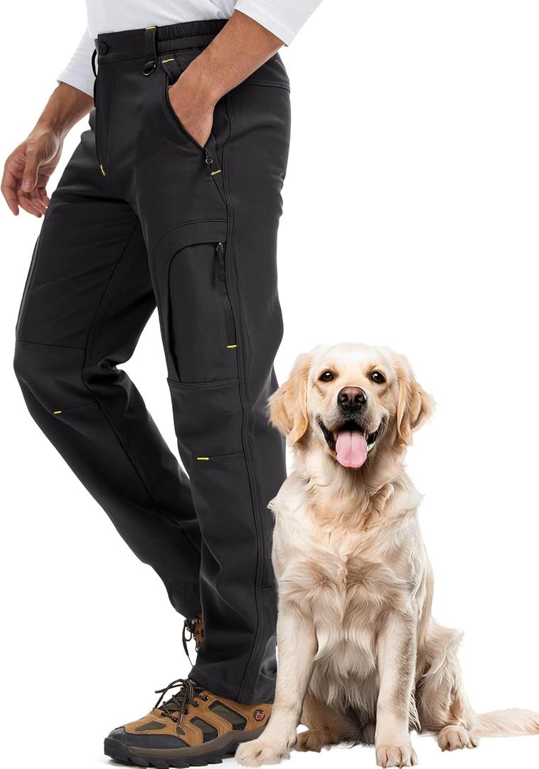 Lizorn Men's Snow Ski Pants Waterproof Insulated Winter Softshell Fleece Lined Hiking Work Snowboard Trousers for ColdWeather (34, Black)