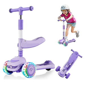 2-in-1 Foldable Kick Scooter for Kids Ages 3-8 with Seat,Adjustable Height, 3 LED Light Wheels, Outdoor Activities for Toddlers Boys Girls