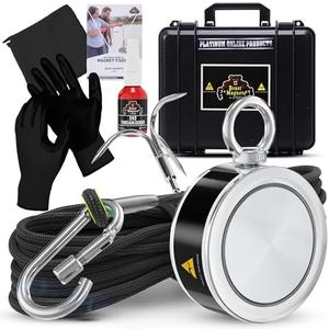 1000LB Complete Magnet Fishing Kit | Double Sided Fishing Magnet Kit with Case | Includes Strong Neodymium N52 Magnets, Durable 65ft Rope, Carabiner, Gloves, Grappling Hook & Carry Case