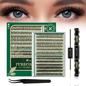 KEYYOU Lash Clusters Kit Thick Lash Extension Kit with 280pcs Super Soft 60D+80D D Curl 10-18MIX Lash Clusters for Volume Fluffy Look with Bond&Seal and Applicator DIY at Home
