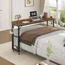 Overbed Table with Wheels, Queen Size Mobile Bed Desk with Adjustable Height, Computer Desk with Tilt Stand, Rolling Laptop Table, Recliner Desk for Home, Office, Hospital, Rustic Brown MTHR18101