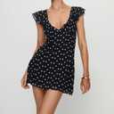Aopwsrlyi Women Polka Dot Mini Dress Ruffle Sleeveless V Neck Back Tie Up Layered Summer Tank Dress (Black, M)