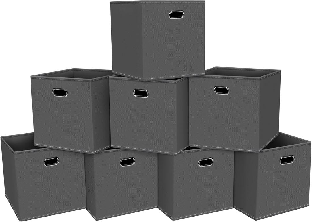 Fabric Cloth Storage Bins,Fabric Cube Organizer with Dual Handles Foldable Cube Storage Baskets for Home Bedroom Storage,Set of 8,(Gray)