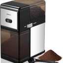 Electric Burr Coffee Grinder, Reemix Automatic Flat Burr Coffee for French Press, Drip Coffee and Espresso, Adjustable Burr Mill, Black+Silver