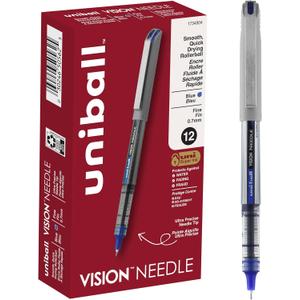 uni-ball uniball Vision Needle Rollerball Pens with 0.7mm Fine Point, Blue, 12 Count