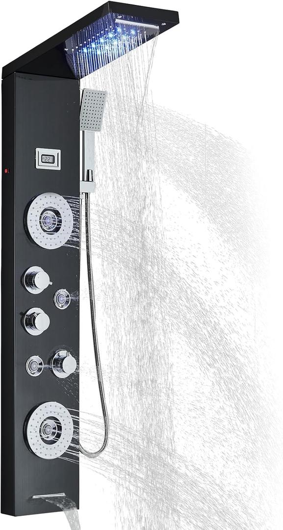 AlenArt Shower Panel Tower System Rainfall Waterfall Shower Head with Body Jets Stainless Steel Rain Massage System 5-Function High Pressure Shower Panel Tower System,HFT8029 (Oil Rubbed Bronze)