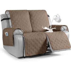 VANSOFY Waterproof Recliner Couch Covers, Sofa Covers 1-Piece Washable Reclining Sofa Cover Non-Slip Furniture Protector with Elastic Straps Pocket for Dogs, Pets(Light Brown,2 Seater)