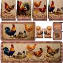 Fourluoo 10 Pcs Rooster Chicken Kitchen Dish Towels Rugs Oven Mitts and Pot Holders Sets Farmhouse Rustic Rooster Kitchen Decor Set for Cooking Baking Grilling Women Mom Gift(Brown)