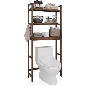 SMIBUY Bathroom Storage Shelf, Bamboo Over-The-Toilet Organizer Rack, Freestanding Toilet Space Saver with 3-Tier Adjustable Shelves (Walnut), 10.2D x 24.8W x 67H in