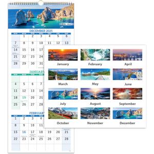 2026 Calendar - Dec. 2025 - Jan. 2027, 3 Month Calendar Vertical Display, Wall Calendar 2026, 11" x 26"(when opened)