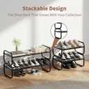 2 Tier Shoe Rack - Expandable Shoe Organizer for Closet, Adjustable Metal Shoe Shelf Storage, Stackable Long Shoe Stand Holder for Garage, Entryway, Door Entrance