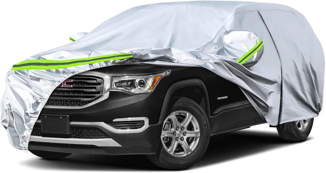 Waterproof Car Covers Replace for 2017-2025 GMC Acadia, 6 Layers Silver All Weather Custom-fit Car Cover with Zipper Door & Windproof Bands for Snow Rain Dust Hail Protection