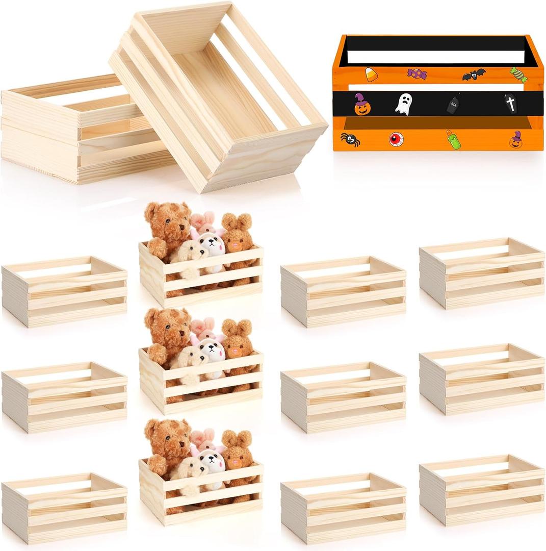 Gerrii 12 Pcs 8'' Small Wooden Crates for Crafts Unfinished Crates Centerpiece Mini Rustic Wood Basket Box for Display Storage Milk Closet Home Bathroom Kitchen Office Decor