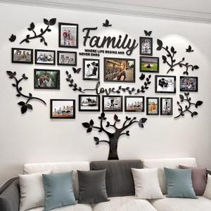 Picture Frames Collage Wall Decor - Family Tree Wall Decor for Living Room 4x6 5x7 8x10 11x14 3D DIY-Acrylic Family Wall Decor Photo Collage Frame for Wall (Large, Black)