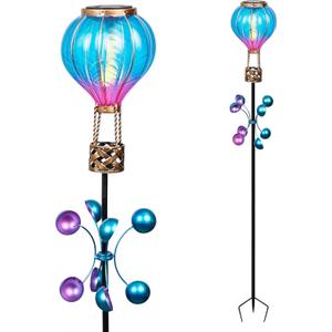 Alpine Corporation RGG1002SLR Solar Hot Air Balloon Spinning Garden Stake with LED Lights, 45 Inch Tall, Blue and Purple