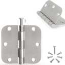 Moquin 12 Pack Noiseless Rounded Door Hinges, 3.5 x 3.5 Inch Door Hinges Hardware with 5/8" Radius Corners and Removable Pin, Satin Nickel 3 1/2 Folding Flat Iron Interior Door Hinges