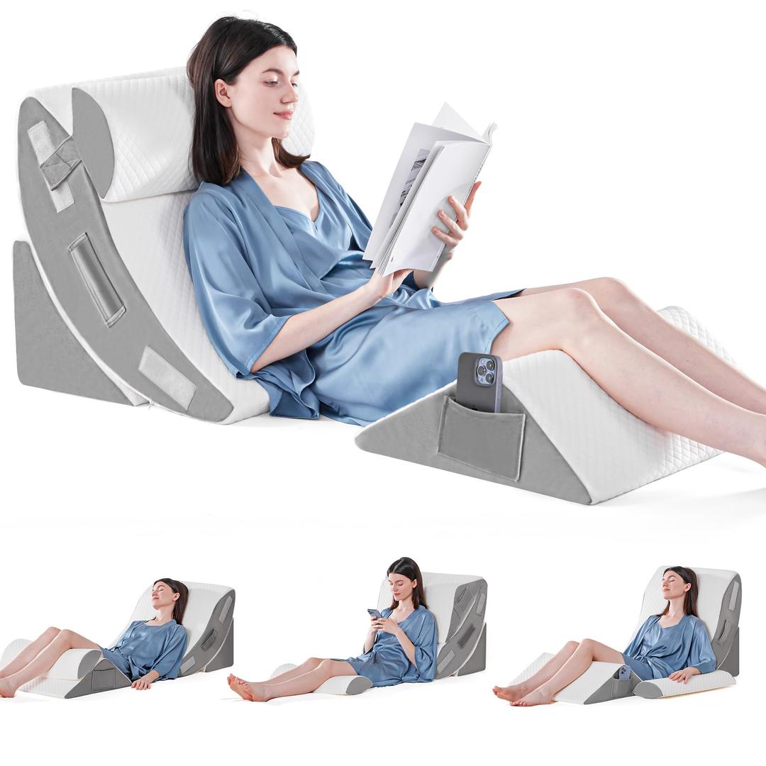 Yojoker 4PCS Orthopedic Bed Wedge Pillow Set for Sleeping, Post Surgery Foam Pillow for Body, Back and Leg Pain Relief, Triangle Adjustable Support Pillow  Acid Reflux, Anti Snoring & GERD Sleeping