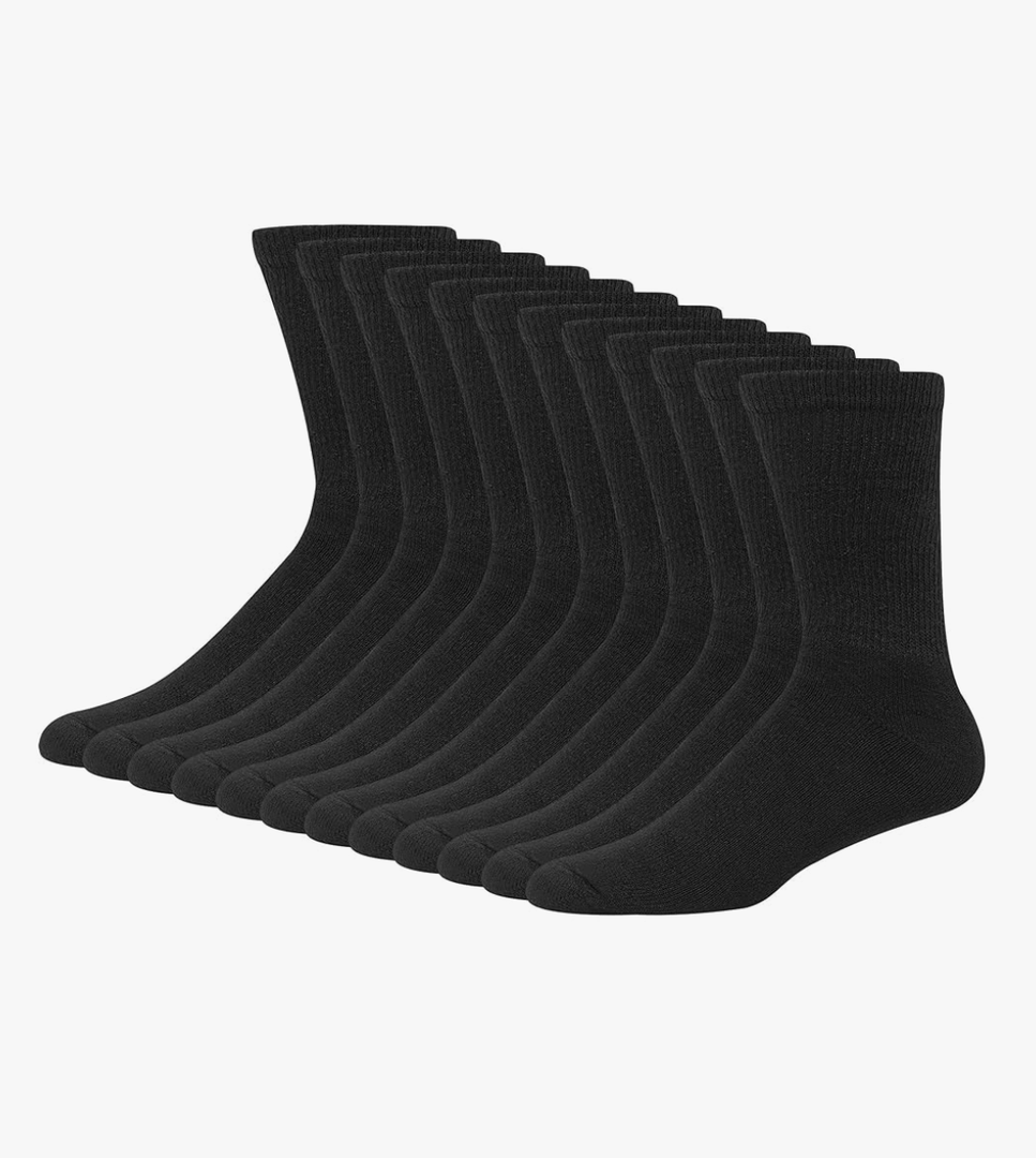 Hanes Men's Double Tough Crew Socks, 12-Pair Pack Black