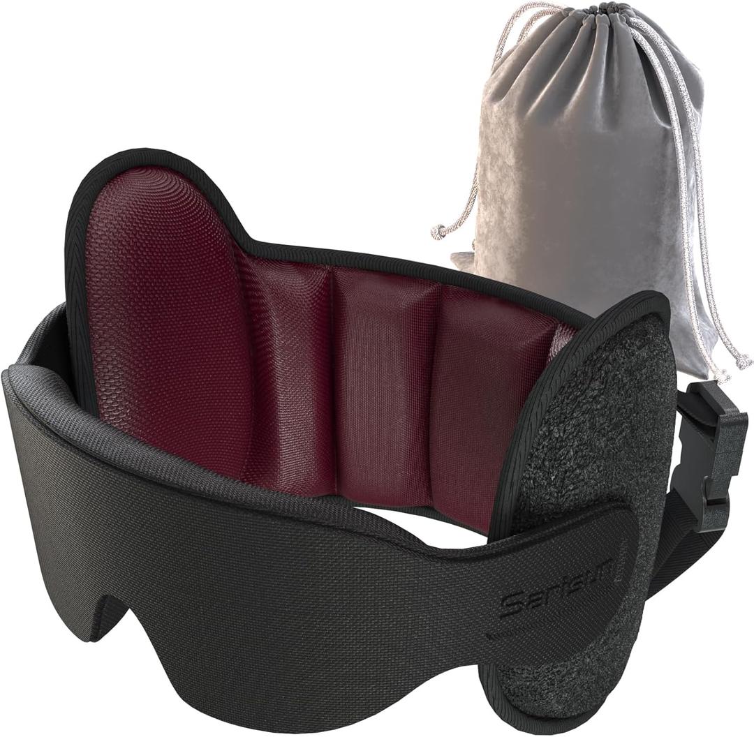 SARISUN Upgraded Travel Pillow, Airplane Head Strap for All Heights, 360 Head Support, Airplane Pillow with 3D Sleep Mask, Light Blocking, Long Flights Essentials Headrest, Stop Bobblehead, Red