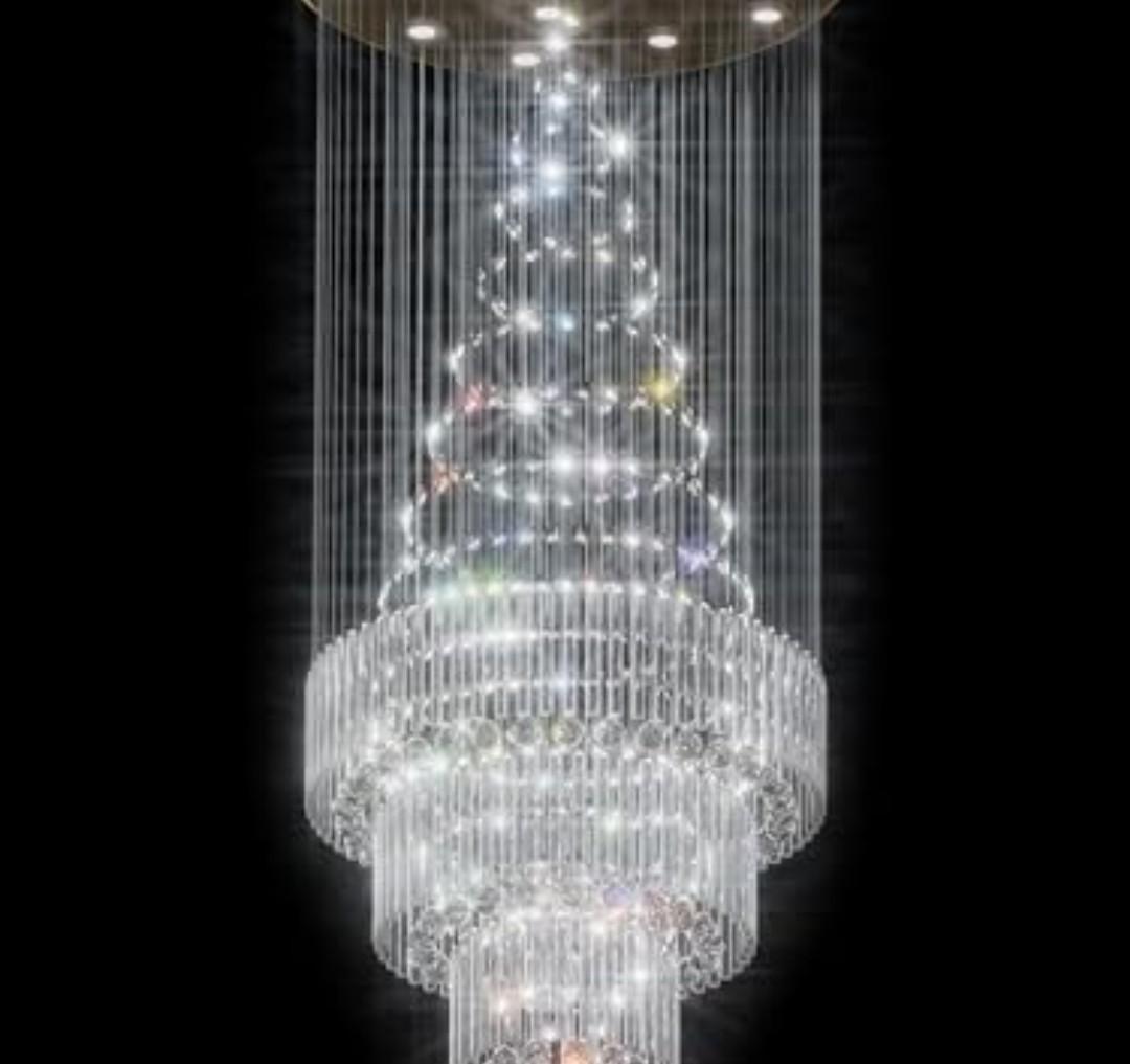 Flashing God D32''XH100'' Modern Large Chandelier for High Ceiling Raindrop Crystal Chandelier High Ceiling Pendant Light Fixture for Hallway Living Room Gold Stairwell Chandeliers